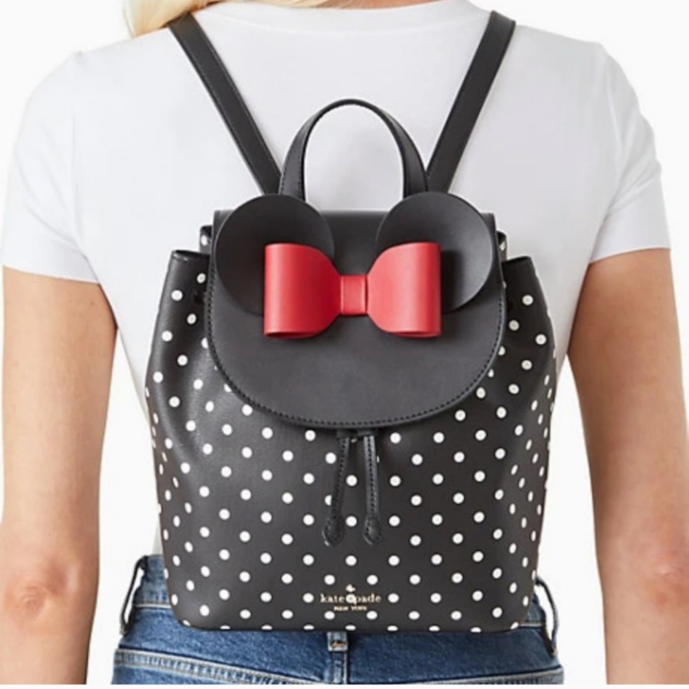 New Kate Spade Disney x Kate Spade New York Minnie Mouse Backpack/Leather/Black